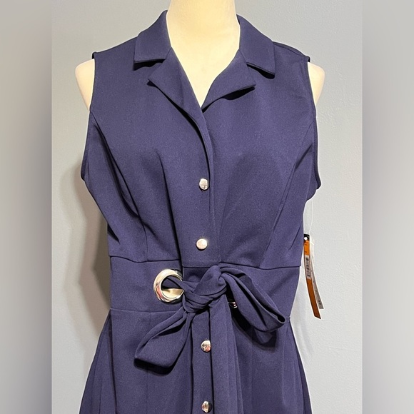 NWTs Ile NewYork navy blue button front collared dress with stretch size 10 - Picture 3 of 11